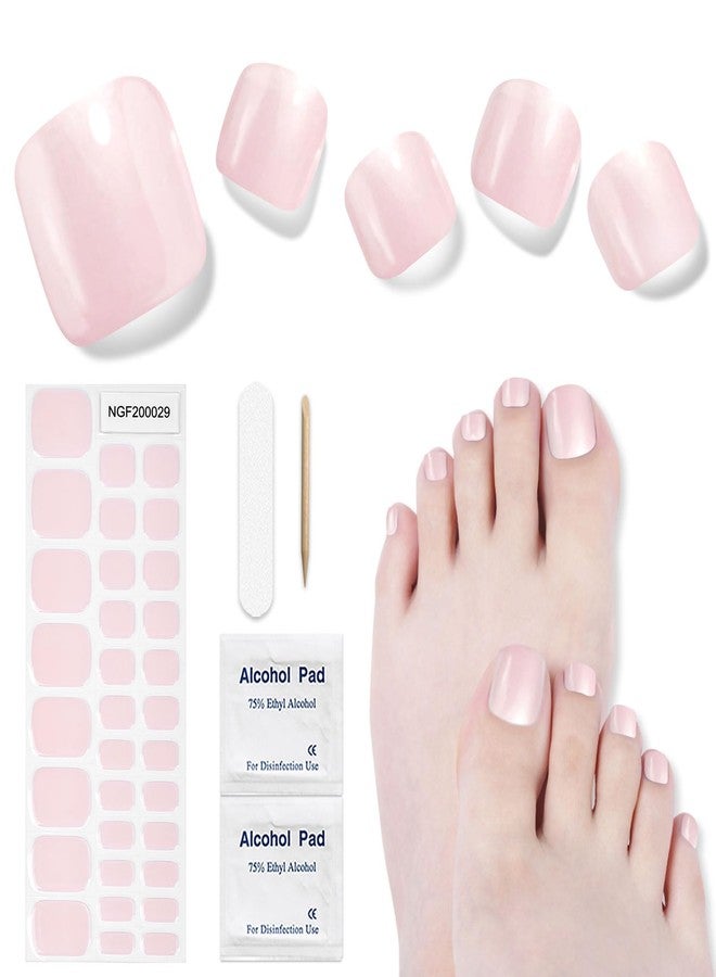 DUKASOU Semi Cured Gel Pedicure Strips, 32 Pieces Solid Color Gel Nail Stickers for Toes, Salon Quality UV Nails Stickers, Easy to Apply for Home Nails DIY Moonlight Powder - Image 1